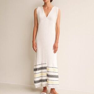 Lemlem White Cotton Blend Sleeveless Midi Dress Small Handwoven Ethiopia